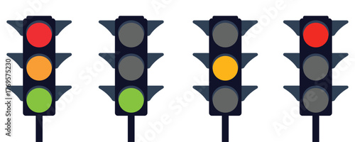 Set of Traffic Light Signals - Red, Yellow, and Green Status Icons
