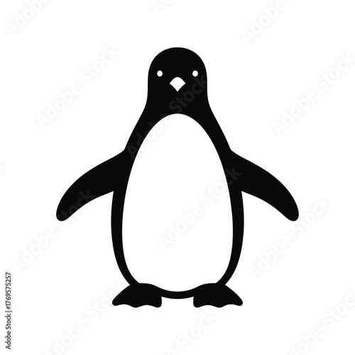 Simple black penguin silhouette icon cute antarctic bird vector art minimalist wildlife graphic isolated on white background