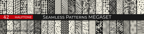 A comprehensive collection of vector halftone patterns featuring various dot sizes, gradients, and density. This set includes retro, vintage, and modern pop art styles perfect for comic book effects, 