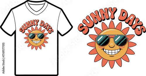 Vibrant summer day scene with tropical elements and abstract shapes t shirt design