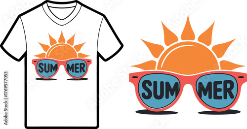 Vibrant summer scene illustration with diverse colors and playful elements t shirt design