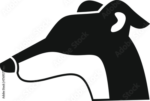 Greyhound dog head profile looking right, simple black and white icon or logo