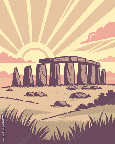 Stonehenge Sunrise – Vector Ancient Sacred Landscape of England