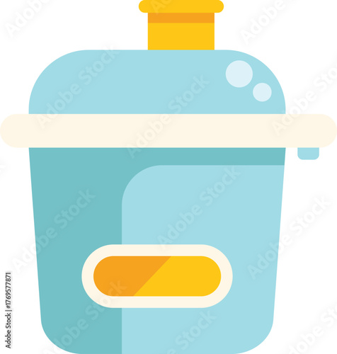 Cartoon blue electric multicooker steaming while cooking food, isolated on white background