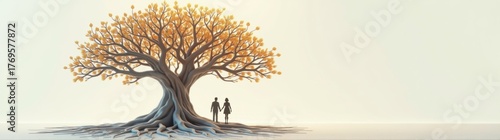 Two people standing under a tree with a lot of leaves genealogy tree
