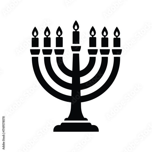 Menorah symbol with seven lit candles iconic religious jewish holiday illustration festive celebration isolated on white background