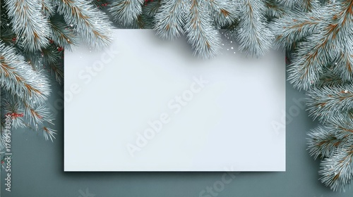 a blank sheet of paper against the background of a spruce tree.