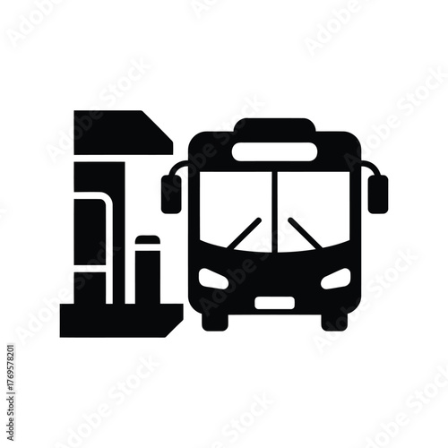 Modern bus arriving at fueling station silhouette transportation public transport concept isolated on white background