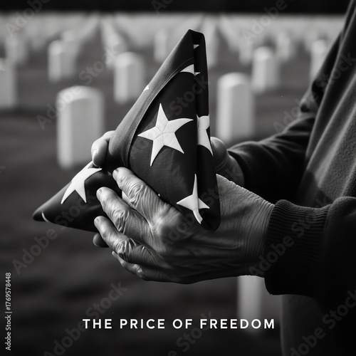 Reverent Hands Fold American Flag Amidst Rows of White Headstones in Somber Memorial