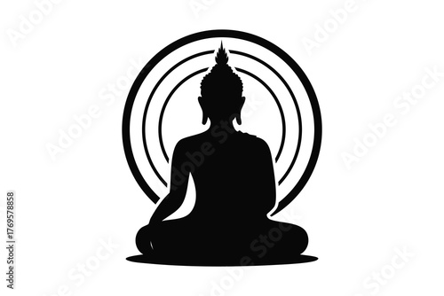 Serene Buddha Statue Silhouette with Aura Circle