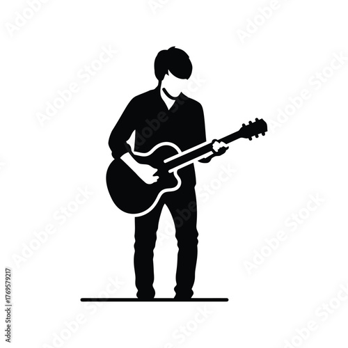 Musician playing acoustic guitar silhouette performance concert rock band solo artist entertainment stage isolated on white background
