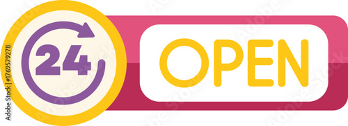 Simple icon is showing a sign indicating a business is open 24 hours