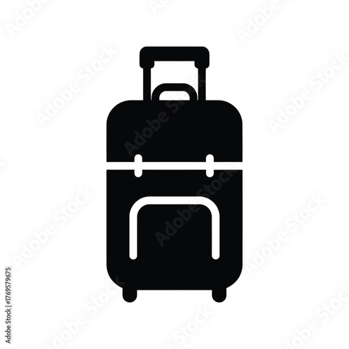 Modern wheeled luggage icon travel bag silhouette symbol for vacation and journey planning isolated on white background