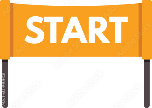 Starting line banner is announcing the beginning of a race