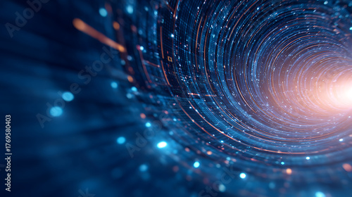 Wallpaper Mural Background tunnel abstract with quantum portal and science binary for funnel black or connect future illustration. Blue speed art and particle gravity with lattice network and perspective f 92061308 1 Torontodigital.ca