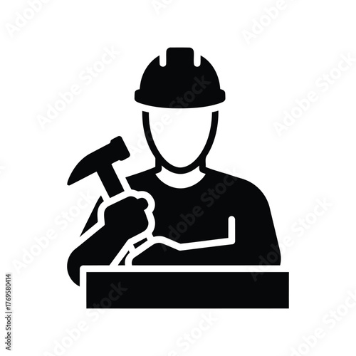 Skilled craftsman icon holding hammer ready for construction and renovation projects isolated on white background