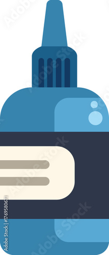 Blue plastic bottle with applicator tip containing liquid substance, isolated on white background