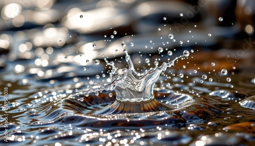 Dynamic water splashing action natural setting close-up photography outdoor environment macro perspective fluid motion