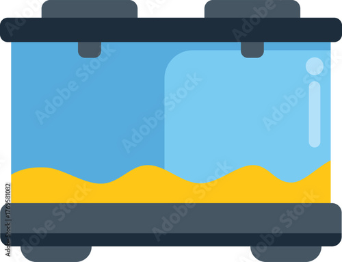 Glass aquarium with yellow sand, ready to be filled with water and fish