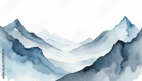 Watercolor Mountain Range With Soft Blue And White Layers On A Transparent Background