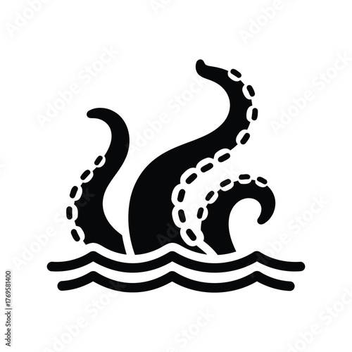 Mysterious kraken tentacles emerging from dark ocean waves nautical mythological creature silhouette vector isolated on white background