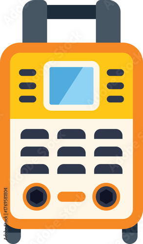 Portable welding machine with a handle and wheels, designed for easy transportation and on site use in various industries