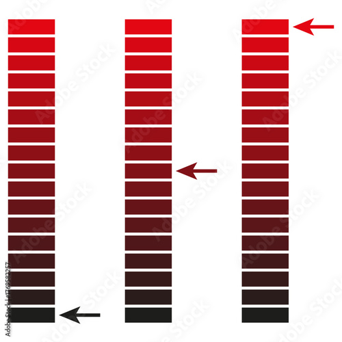 Red level indicator. Vertical bar chart. Measurement Vector symbol. Volume control scale.