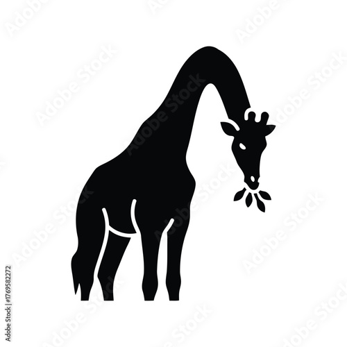 African giraffe silhouette eating leaves simple vector art nature wildlife zoo animal icon graphic isolated on white background