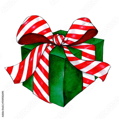 Grünes Geschenk mit Rotem Band und Schleife