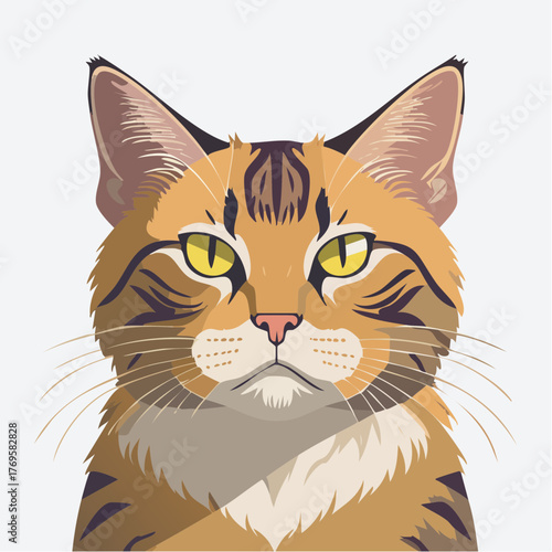 Firefly's Angry Stare A Vector Illustration of a Tabby Cat on a White Background