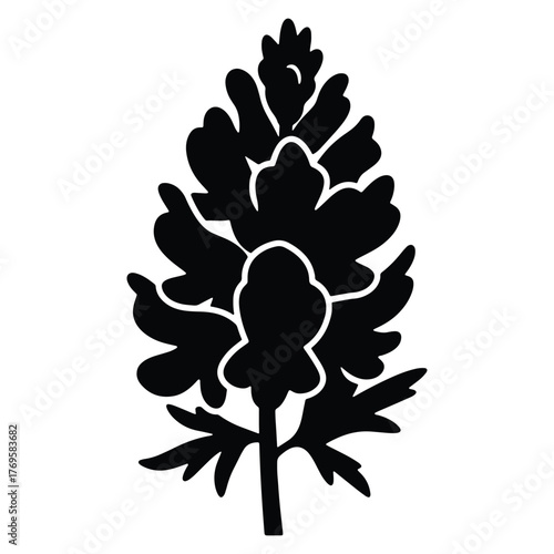 Black Silhouette of Delphinium Flower on White Background Floral Design