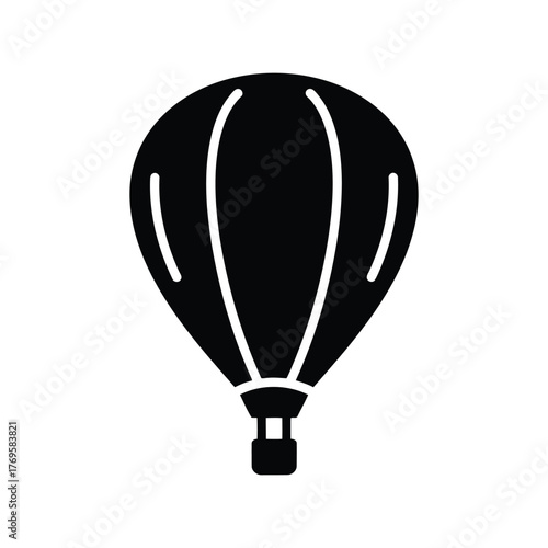 Hot air balloon icon simple silhouette vector graphic for adventure travel and transportation themes isolated on white background