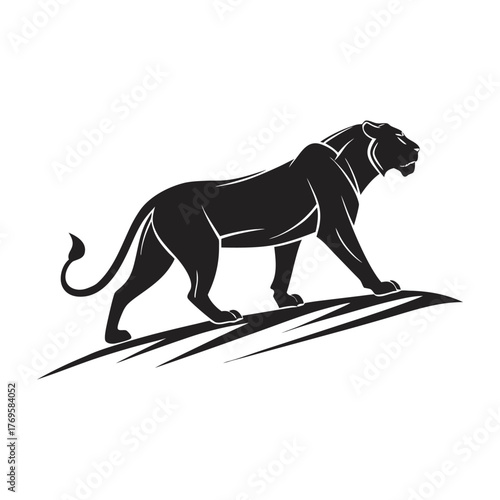 Majestic Black Panther Silhouette Standing on Rock Vector Illustration