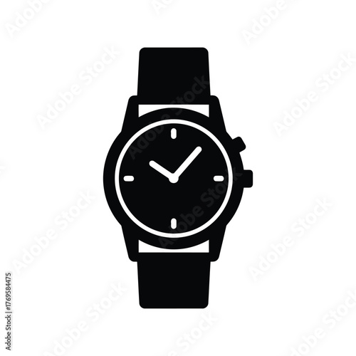 Minimalist wristwatch icon symbol silhouette timepiece accessory elegant style fashion isolated on white background