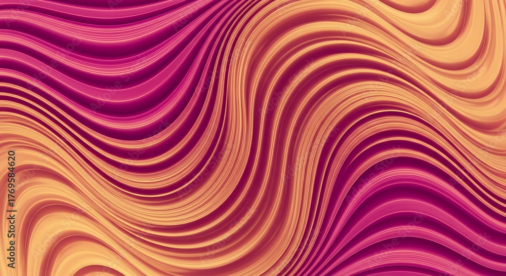 Fototapeta premium Vibrant abstract flowing lines with smooth gradient transitions in magenta and gold, creating dynamic visual texture and modern appeal for design backgrounds.