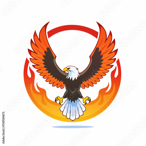 Fiery Eagle Emblem Striking Bird with Flames and Circular Backdrop