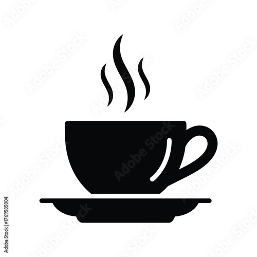 Steaming hot coffee cup icon silhouette cozy beverage drink morning refreshment aroma isolated on white background