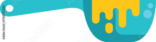 This vector icon of a blue kitchen spoon pouring batter into a mixing bowl is perfect for projects related to baking