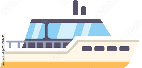 Motor yacht, personal ship sailing on water surface side view, watercraft, boat, vessel flat vector illustration