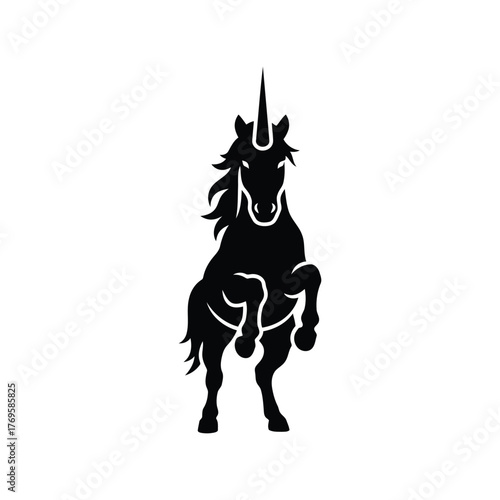 Majestic silhouette unicorn rearing up powerful mythical creature symbol of purity magic fantasy art isolated on white background