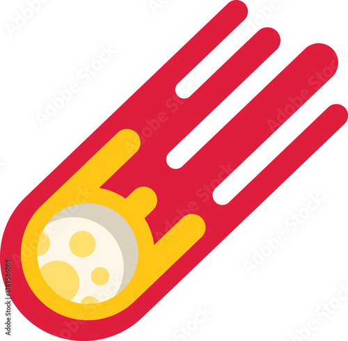 Meteor is burning and flying through space leaving a trail of fire and smoke