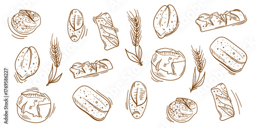 Bread background in doodle art design for bread shop advertisement template