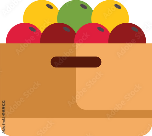 Cardboard box brimming with colorful ripe apples, symbolizing fresh harvest, healthy eating, and orchard bounty