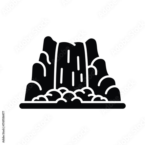 Stylized waterfall icon silhouette nature landscape vector graphic isolated on white background