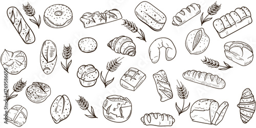 Bread collection design for bread shop advertisement background template