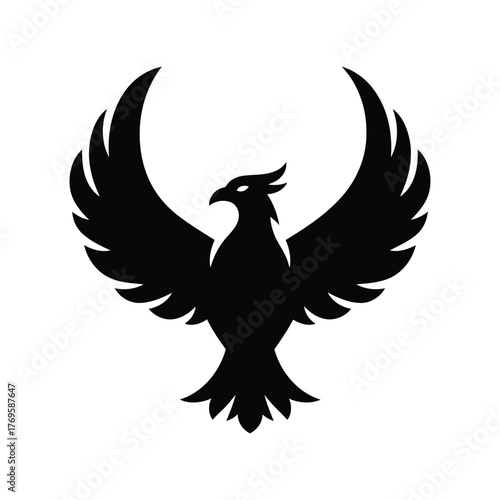 Mythical phoenix silhouette rising wings spread symbol of rebirth and power isolated on white background
