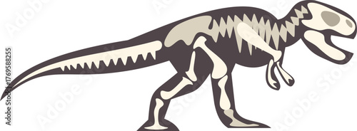 Side view of a tyrannosaurus rex skeleton walking, showcasing its prehistoric fossil remains