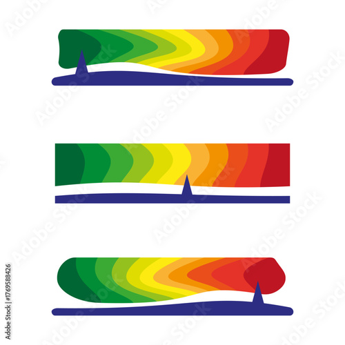 Horizontal gradient bars. Vivid rainbow colors. Blue dividing lines. Vector color palette.