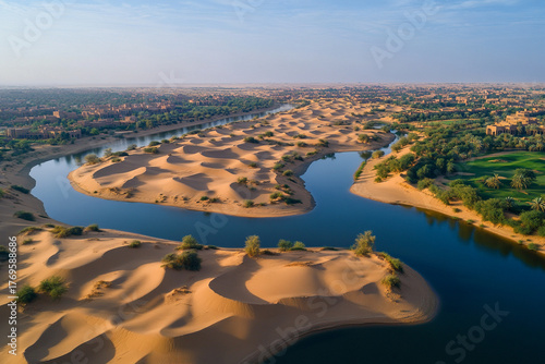 Fototapeta Naklejka Na Ścianę i Meble -  Aerial view of endless sand dunes forming mesmerizing patterns