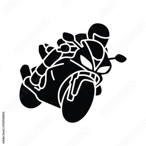 Dynamic motorcycle rider silhouette speeding dynamic motion action sport vector graphic isolated on white background